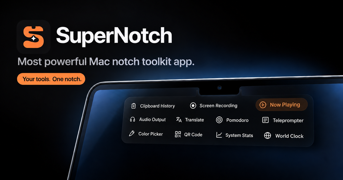 SuperNotch tools arranged around the MacBook notch